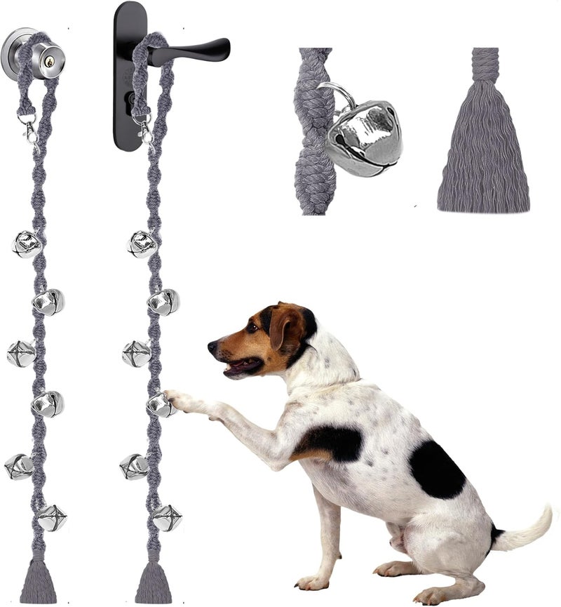 GINIDEAR Dog Bells to Go Outside & Puppy Potty Training, Adjustable Dog Door Bell Ring to Go Potty, Handmade with Premium Yarn. Twisted Style, Grey 2 Count - Image 1